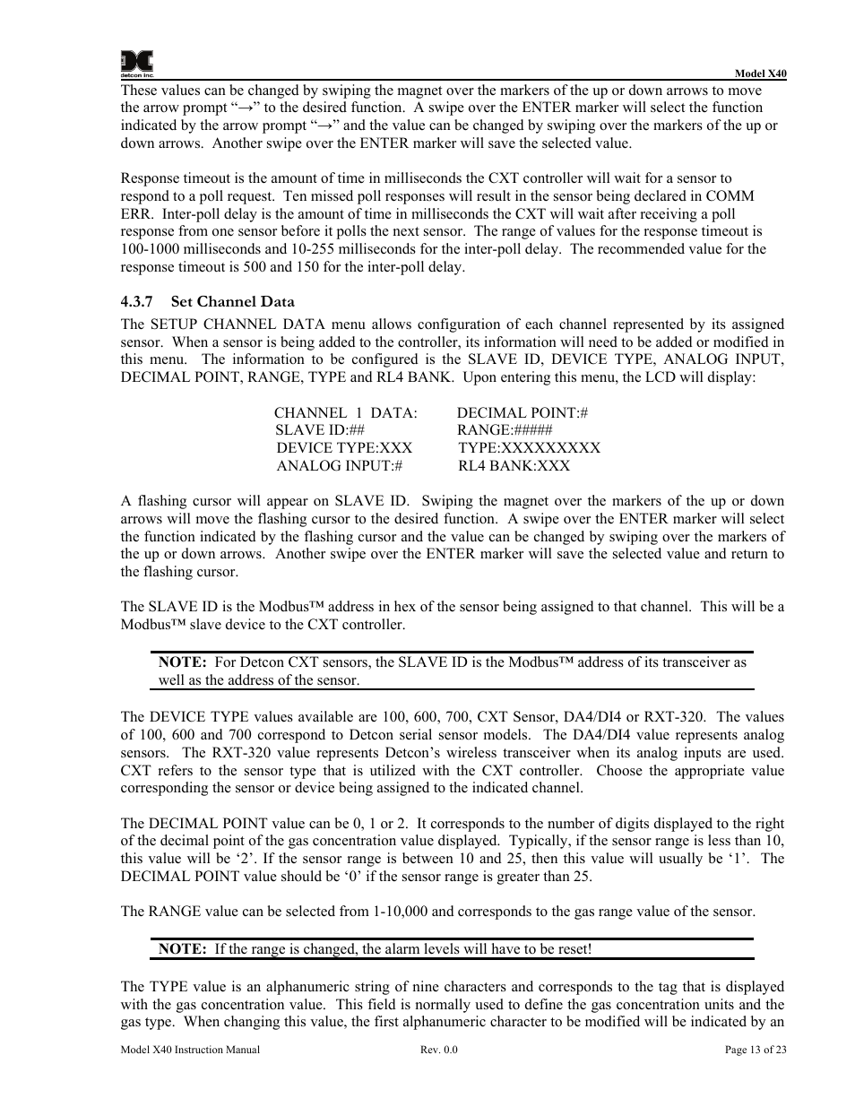 7 set channel data, Set channel data | Detcon CXT-N7 User Manual | Page 19 / 28