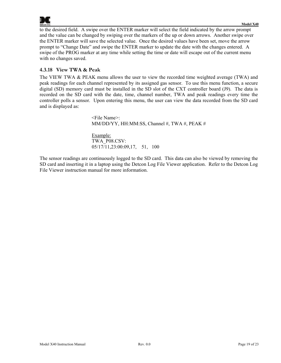18 view twa & peak, View twa & peak | Detcon CXT-N7 User Manual | Page 25 / 28