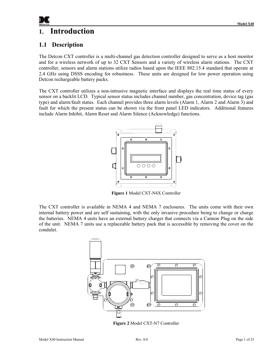 Introduction, 1 description, Description | Figure 1 model cxt-n4x controller, Figure 2 model cxt-n7 controller | Detcon CXT-N7 User Manual | Page 7 / 28