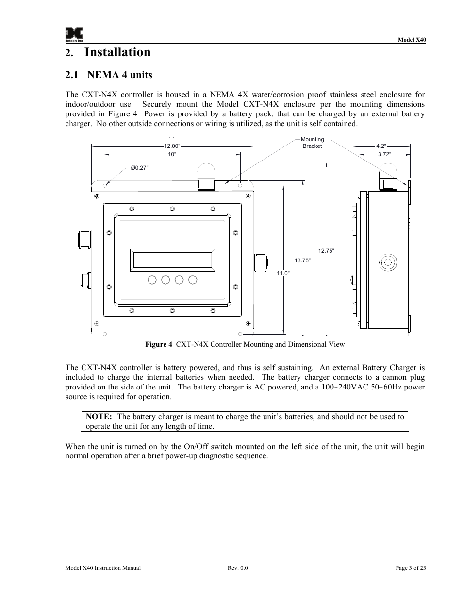 Installation, 1 nema 4 units, Nema 4 units | Detcon CXT-N7 User Manual | Page 9 / 28