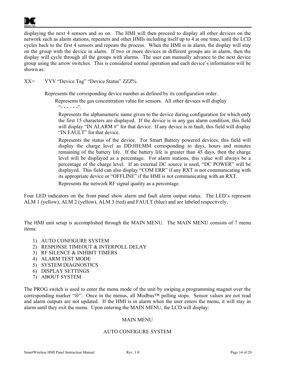 3 menu functions, Menu functions | Detcon SW-HMI-32-N7 User Manual | Page 18 / 24