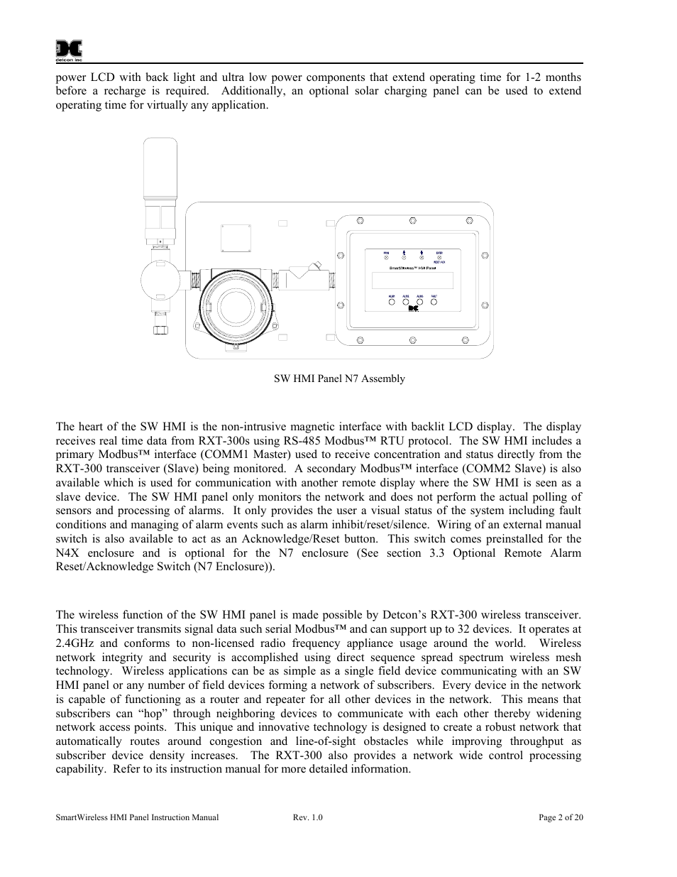 2 system operation, 3 rxt-300 wireless transceiver, System operation | Rxt-300 wireless transceiver, Figure 2 sw hmi panel n7 assembly | Detcon SW-HMI-32-N7 User Manual | Page 6 / 24