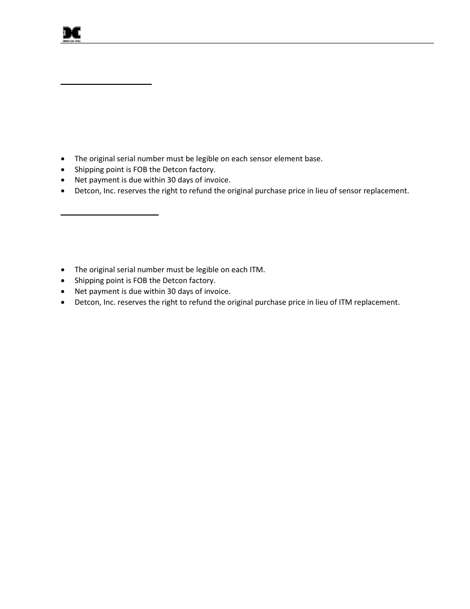 2 cx-ir sensor warranty, Cx-ir sensor warranty | Detcon CX-IR User Manual | Page 35 / 38