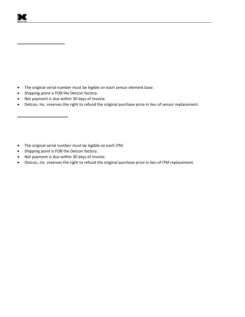 2 cx-dm sensor warranty, Cx-dm sensor warranty | Detcon CX-DM User Manual | Page 34 / 44