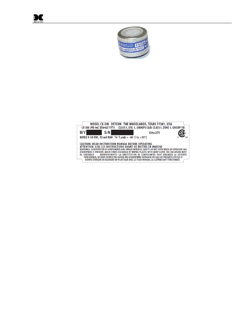 Installation, Figure 5 plug-in sensor, Figure 6 approval label | Detcon CX-DM User Manual | Page 7 / 44