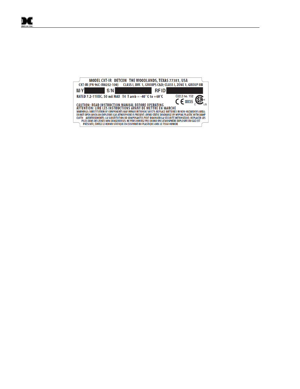Installation, Figure 10 approval label | Detcon CXT-IR User Manual | Page 12 / 48