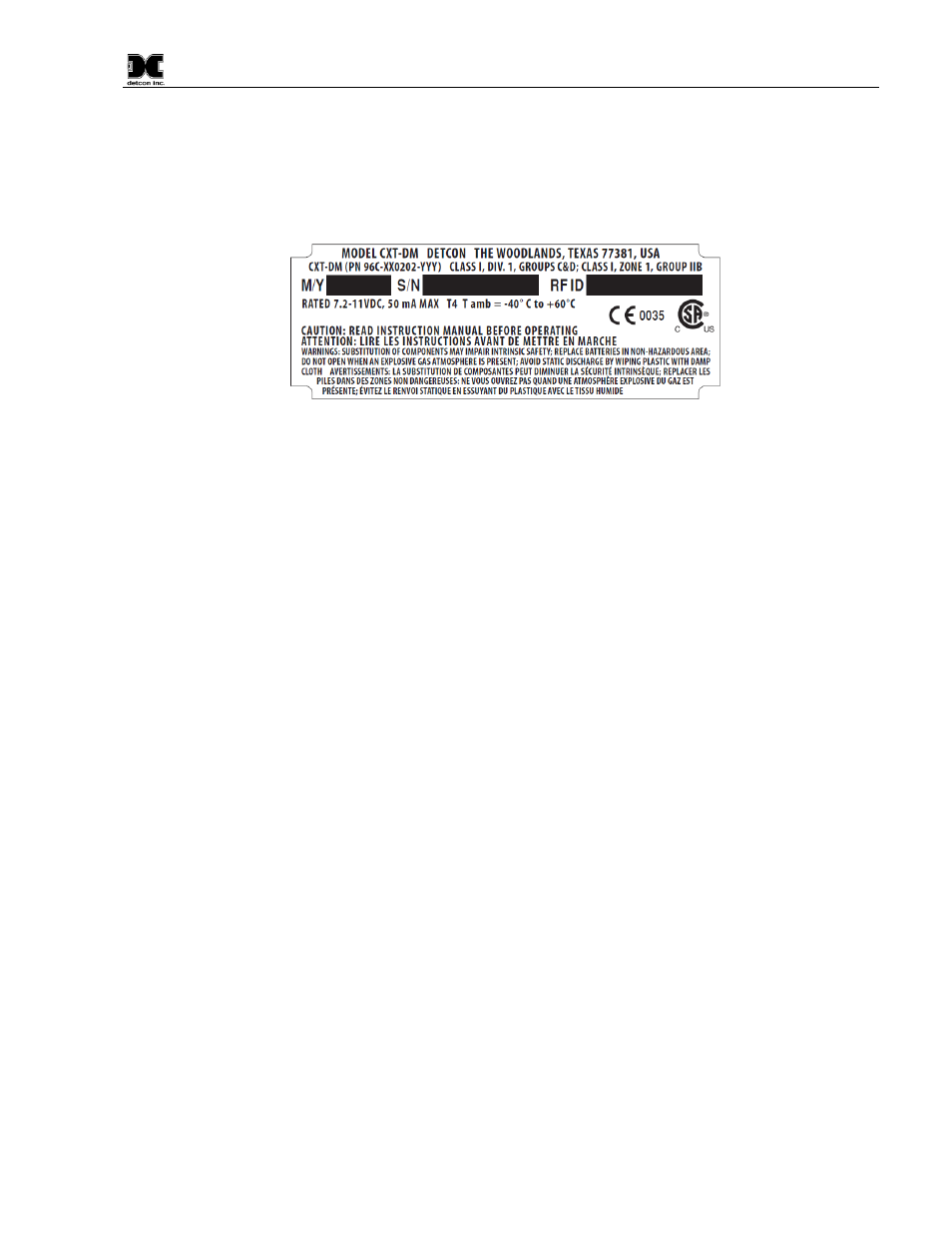 Installation, Figure 10 approval label | Detcon CXT-DM User Manual | Page 11 / 56