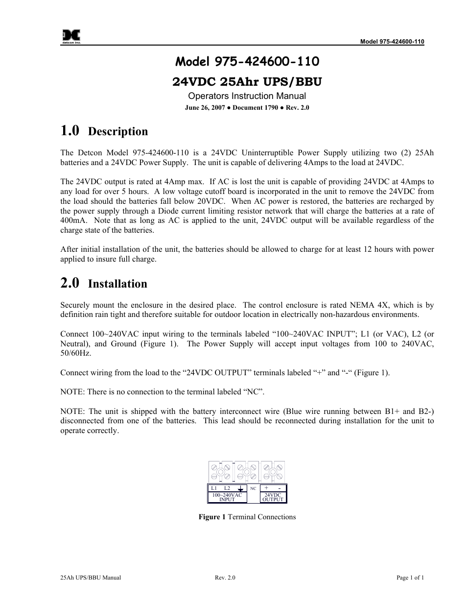 Detcon NEMA 4X, 24VDC, 25 amp User Manual | 4 pages