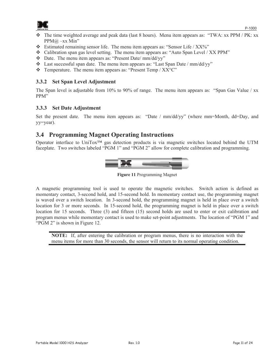 4 programming magnet operating instructions | Detcon P-1000 User Manual | Page 15 / 28