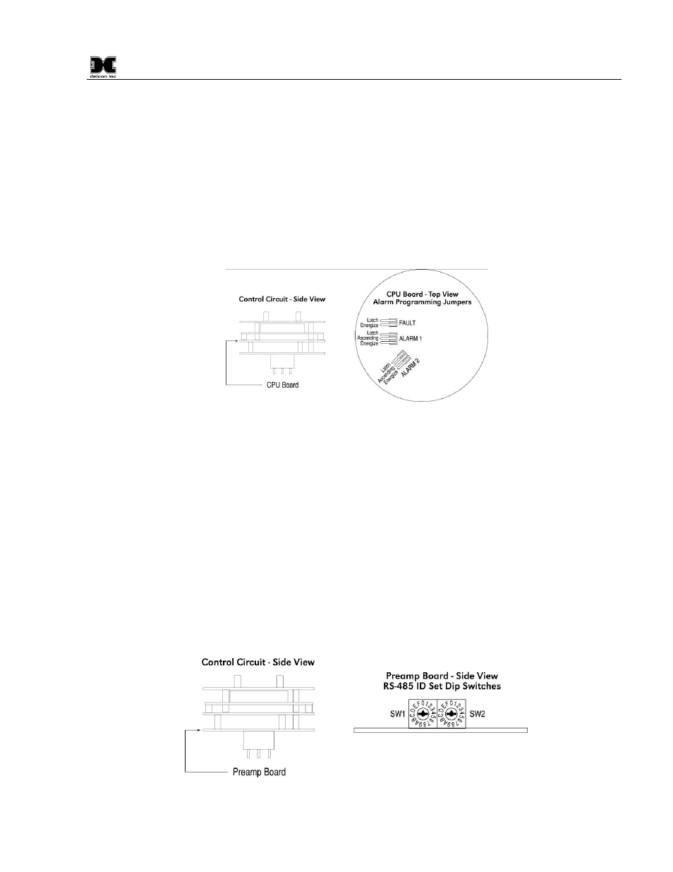 Figure 12 alarm jumpers, Figure 13 rs485 id switches | Detcon 1000_CO2 User Manual | Page 13 / 32