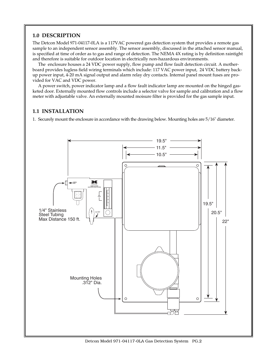 0 description, 1 installation | Detcon 971-04117-0LA User Manual | Page 2 / 8