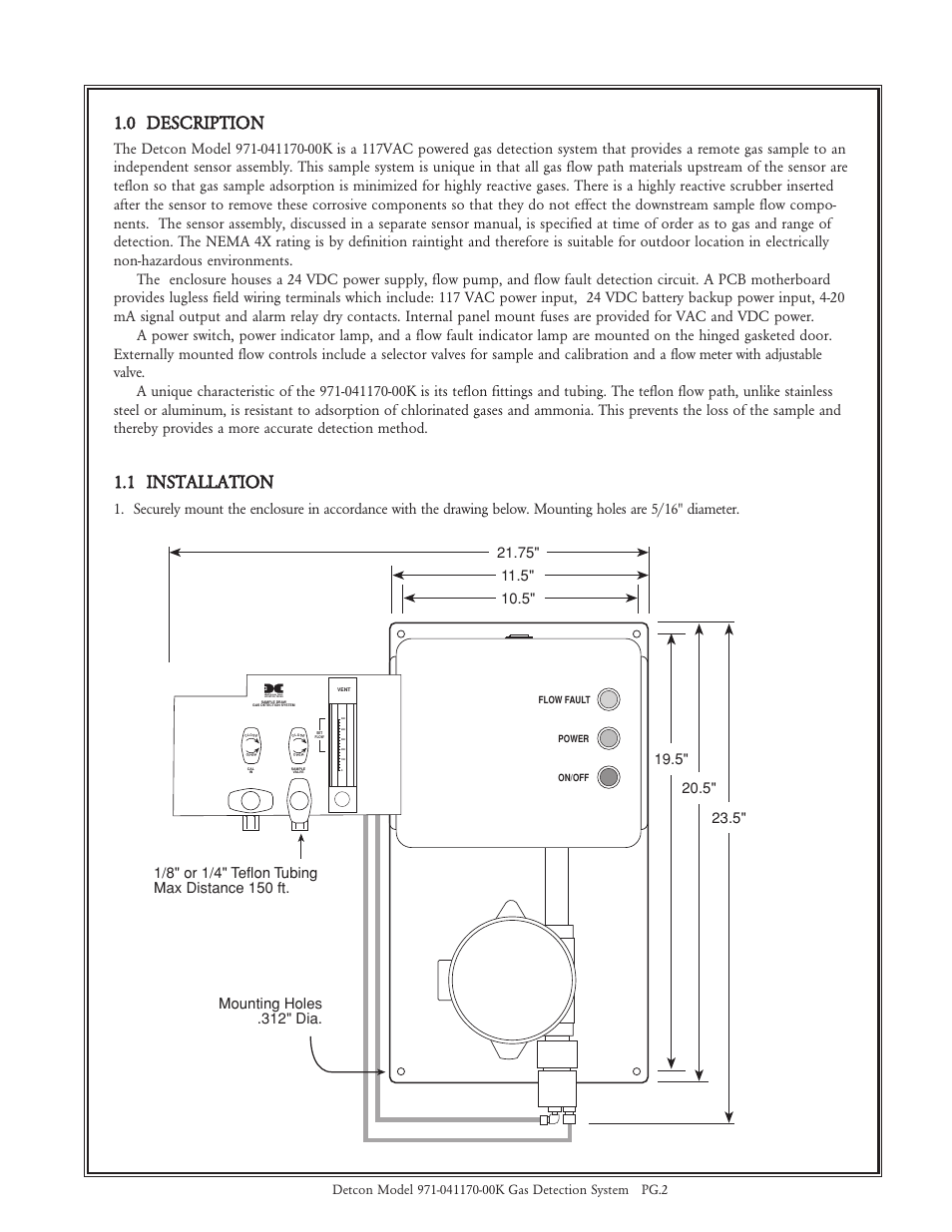 0 description, 1 installation | Detcon 971-041170-00K User Manual | Page 2 / 8
