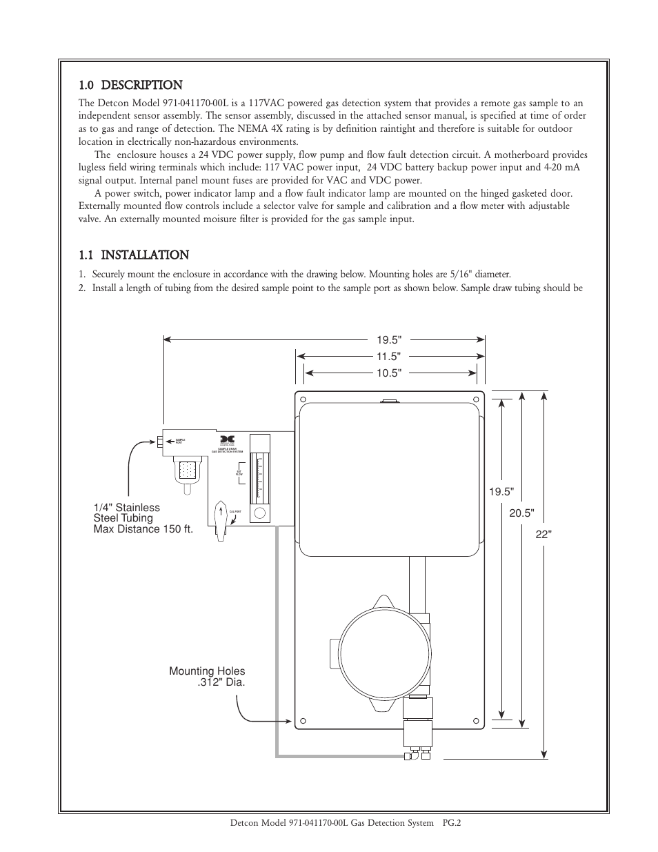 0 description, 1 installation | Detcon 971-041170-00L User Manual | Page 2 / 8