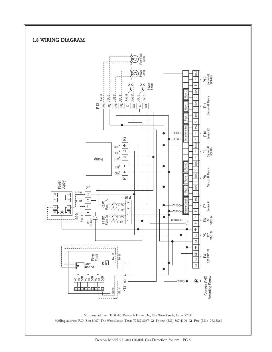 8 wiring diagram, P1 0, P1 1 | P1 2, P1 3, Pump p 1 p 2 | Detcon 971-041170-00L User Manual | Page 8 / 8