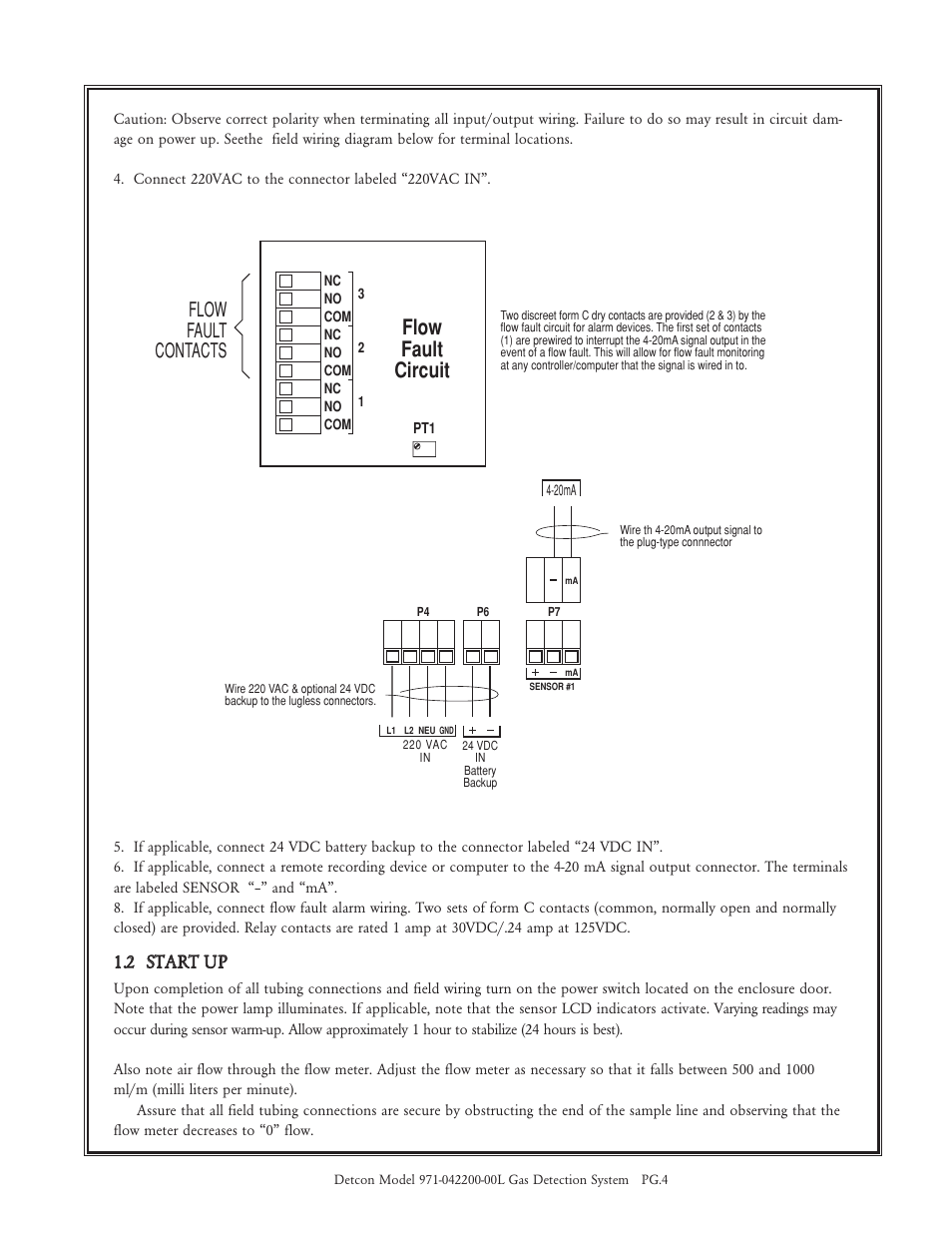 Flow fault circuit, Flow fault contacts | Detcon 971-042200-00L User Manual | Page 4 / 8