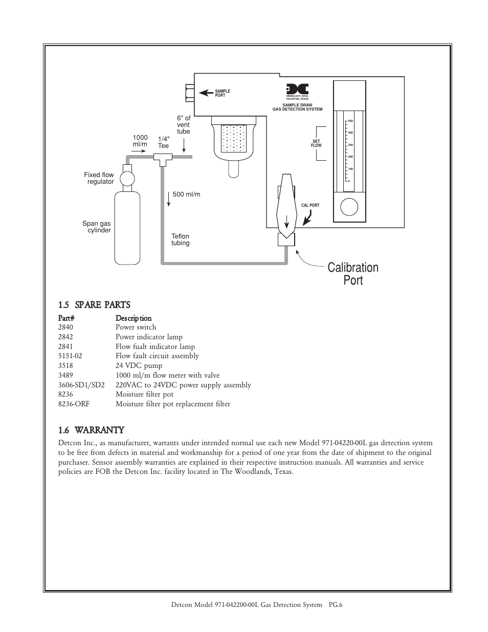 Calibration port, 11 5 s sp pa ar re e p pa ar rt ts s, 11 6 w wa ar rr ra an nt ty y | Detcon 971-042200-00L User Manual | Page 6 / 8