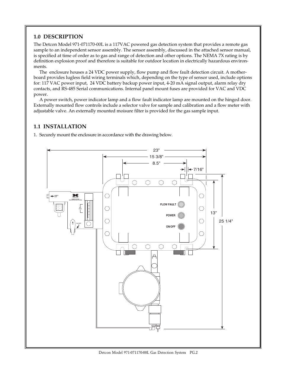 0 description, 1 installation | Detcon 971-071170-00L User Manual | Page 2 / 7