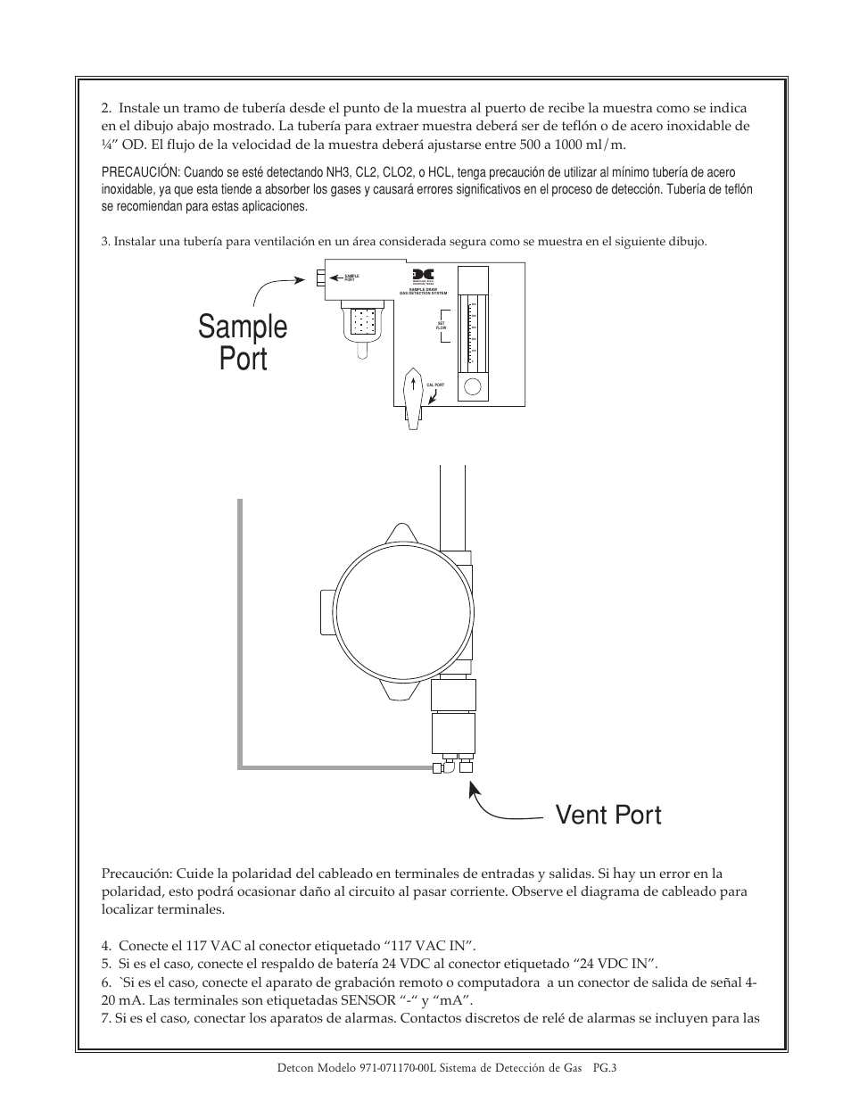 Sample port, Vent port | Detcon 971-07117-00L User Manual | Page 3 / 8