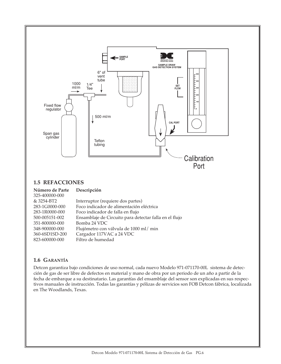 Calibration port, 5 refacciones | Detcon 971-07117-00L User Manual | Page 6 / 8