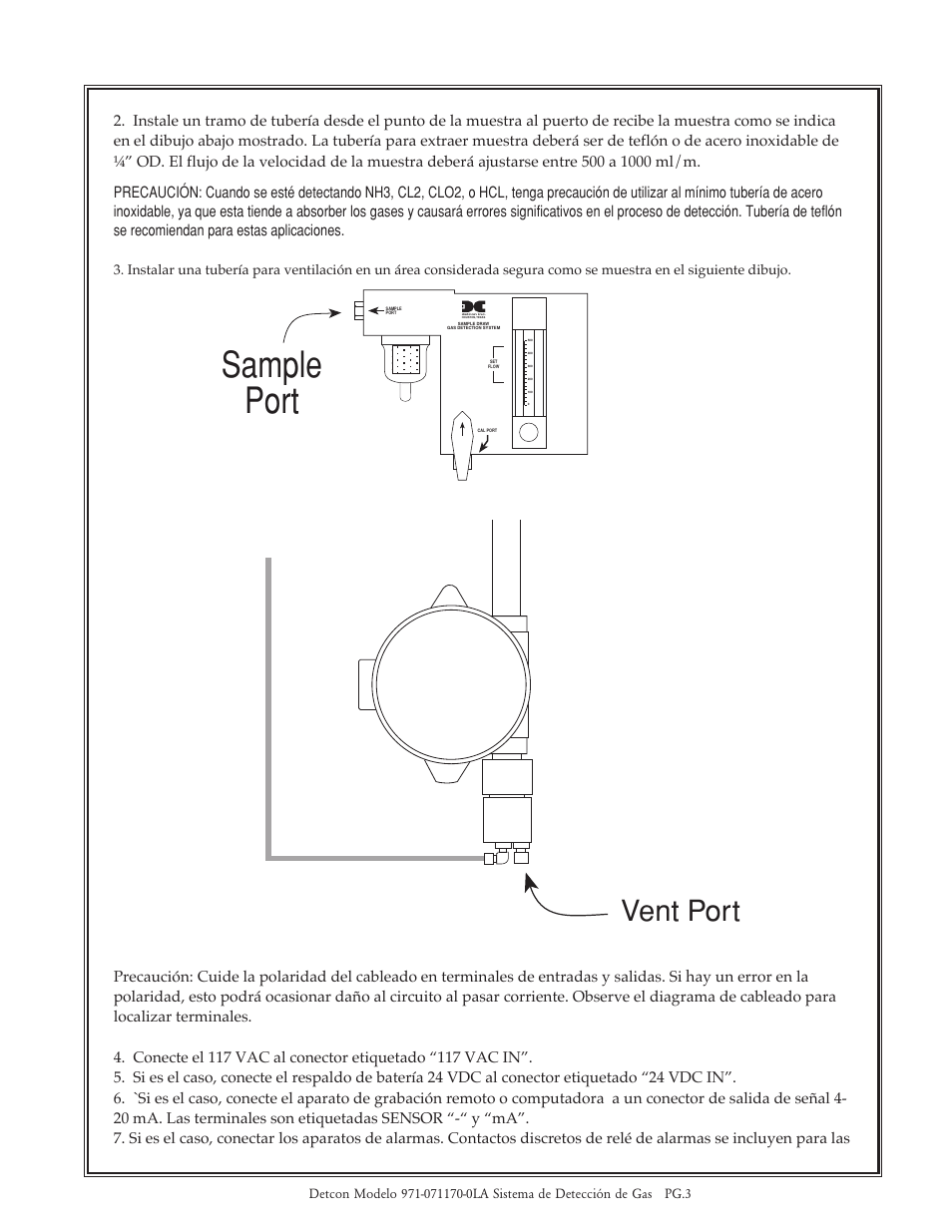 Sample port, Vent port | Detcon 971-07117-0LA User Manual | Page 3 / 8