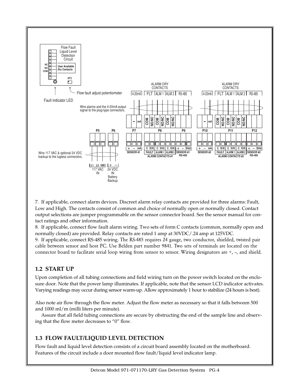 2 start up, 3 flow fault/liquid level detection | Detcon 971-071170-LRY User Manual | Page 4 / 8