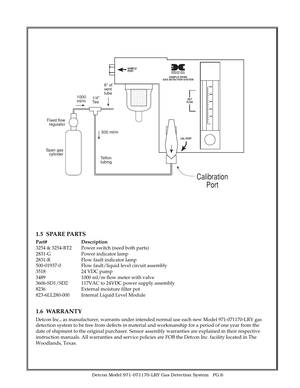 Calibration port, 5 spare parts, 6 warranty | Detcon 971-071170-LRY User Manual | Page 6 / 8