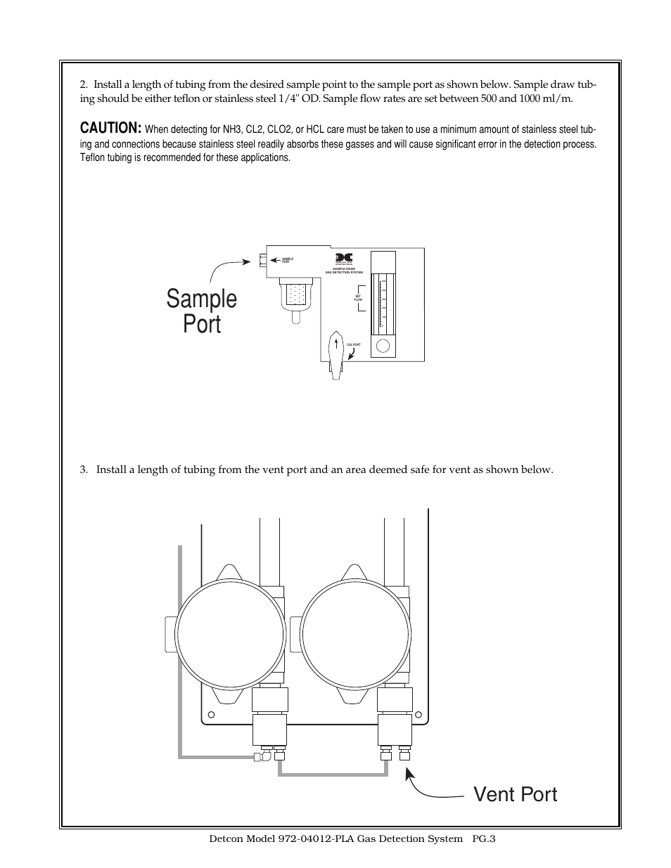 Sample port, Vent port, Caution | Detcon 972-04012-PLA User Manual | Page 3 / 8