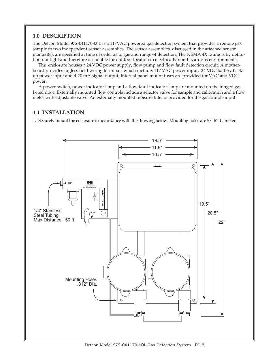 0 description, 1 installation | Detcon 972-041170-00L User Manual | Page 2 / 8