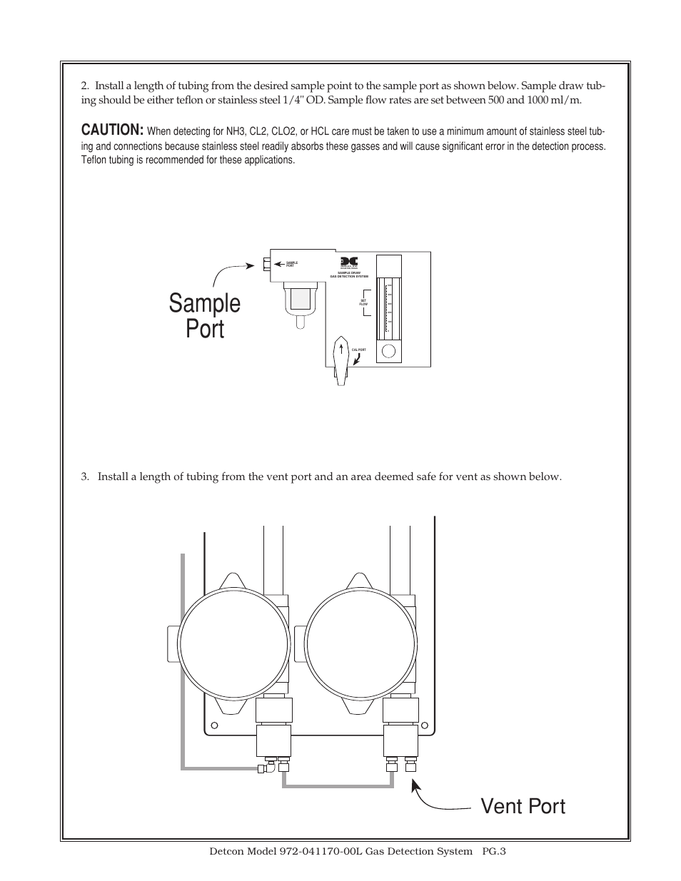 Sample port, Vent port, Caution | Detcon 972-041170-00L User Manual | Page 3 / 8