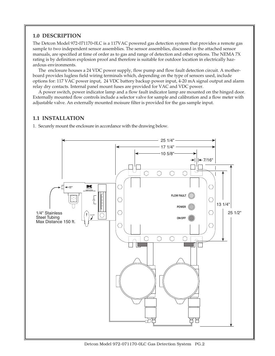 0 description, 1 installation | Detcon 972-071170-0LC User Manual | Page 2 / 7