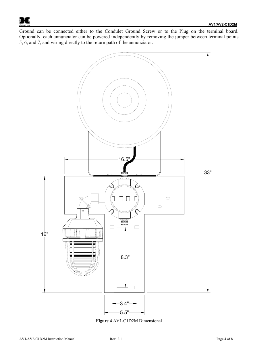 Figure 4 av1-c1d2m dimensional, 5”d (figure 4) | Detcon AV2-C1D2M User Manual | Page 8 / 12
