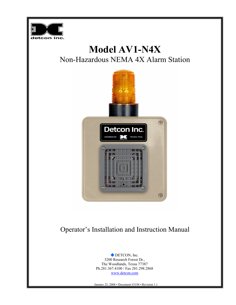 Detcon AV1-N4X User Manual | 10 pages