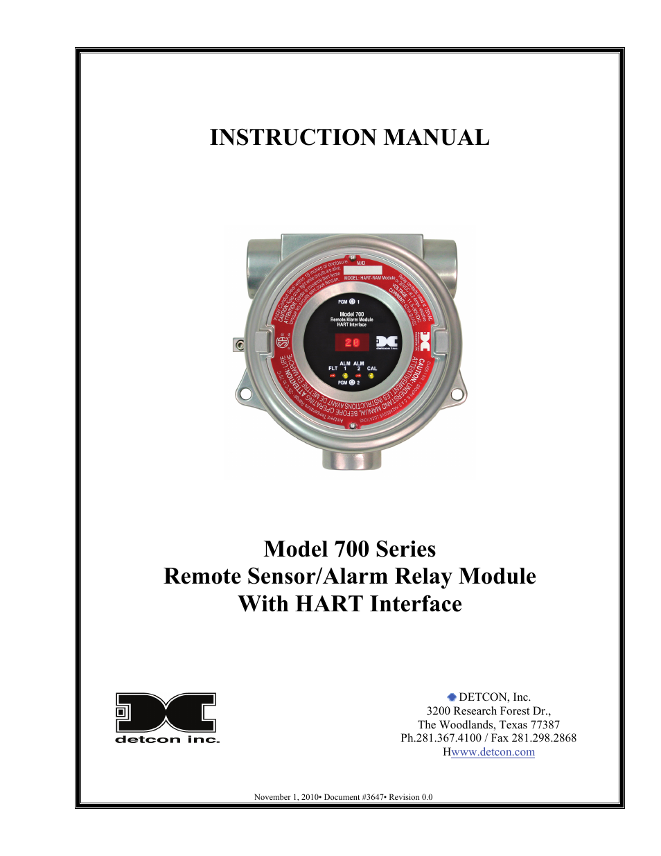 Detcon 700 Series Remote Sensor/Alarm Relay Module With HART Interface User Manual | 28 pages