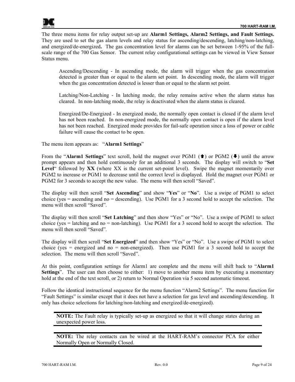 Detcon 700 Series Remote Sensor/Alarm Relay Module With HART Interface User Manual | Page 13 / 28