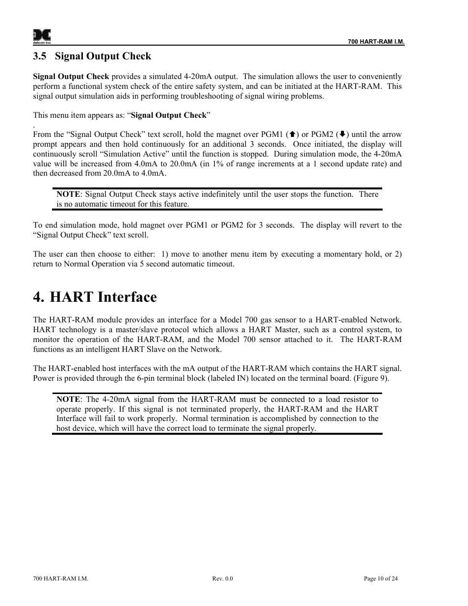 Signal output check, Hart interface, 5 signal output check | Detcon 700 Series Remote Sensor/Alarm Relay Module With HART Interface User Manual | Page 14 / 28