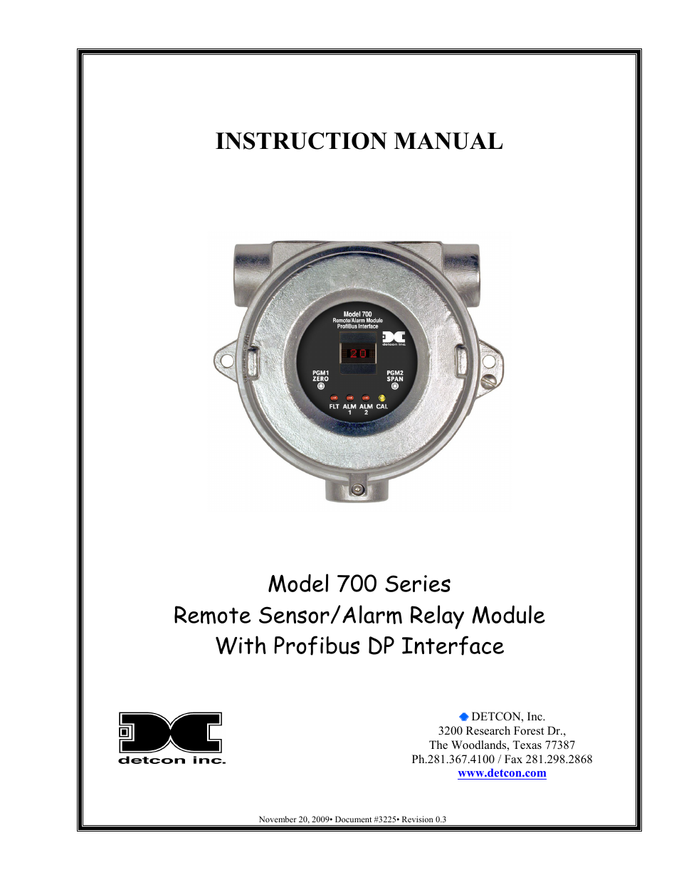 Detcon 700 Series Remote Sensor/Alarm Relay Module With Profibus DP Interface User Manual | 18 pages