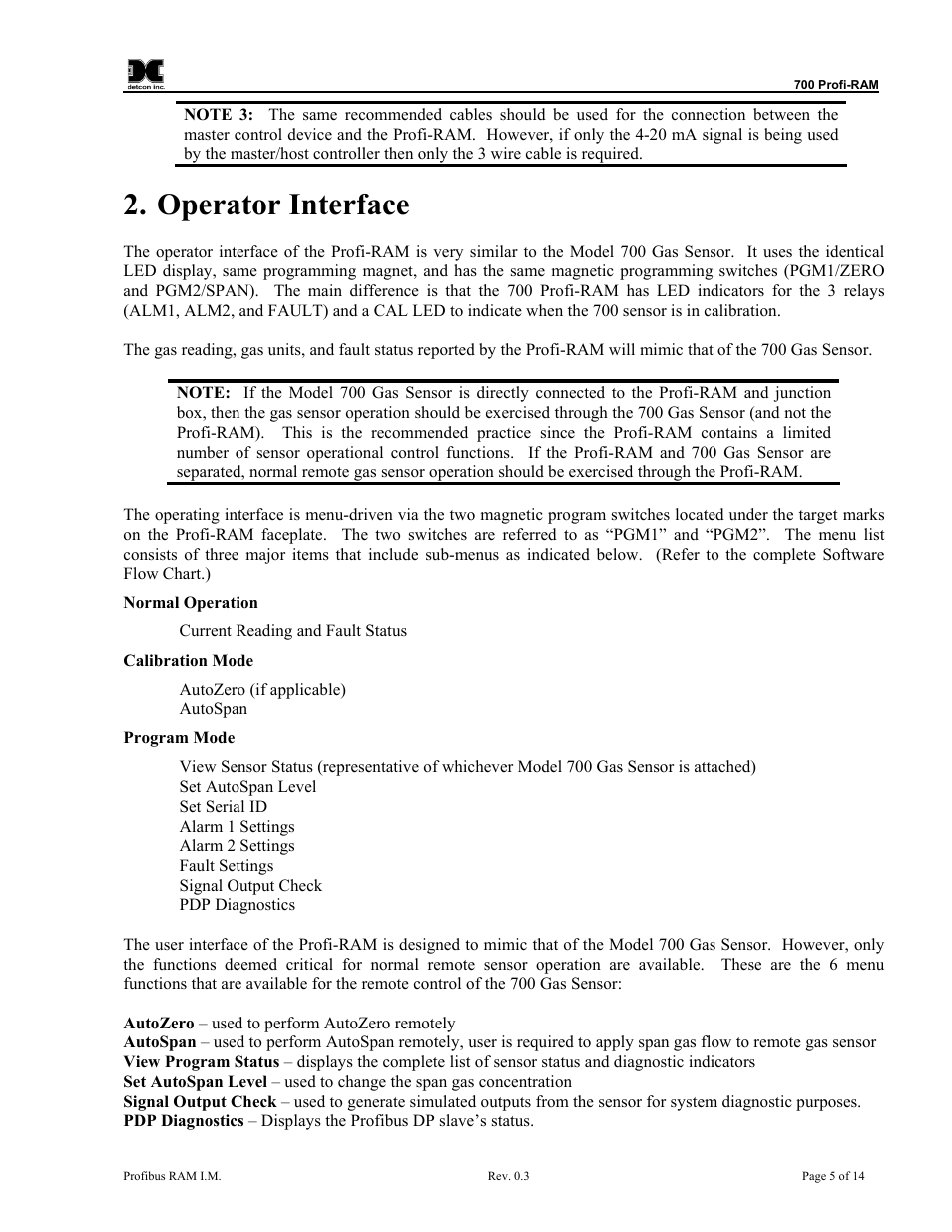 Operator interface | Detcon 700 Series Remote Sensor/Alarm Relay Module With Profibus DP Interface User Manual | Page 9 / 18