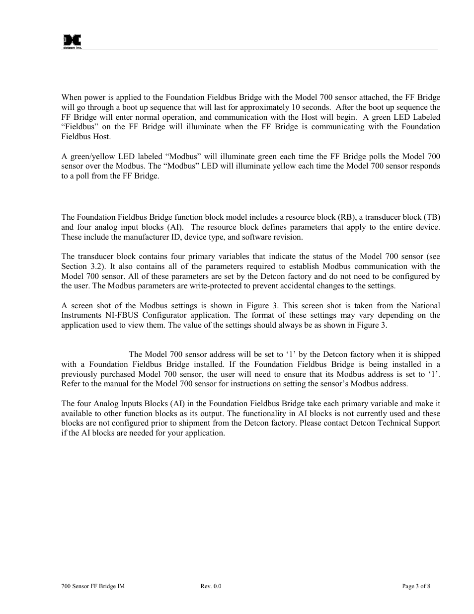 Operation, Function block model, 0 operation | 1 function block model | Detcon 700 Foundation Fieldbus Bridge User Manual | Page 7 / 12
