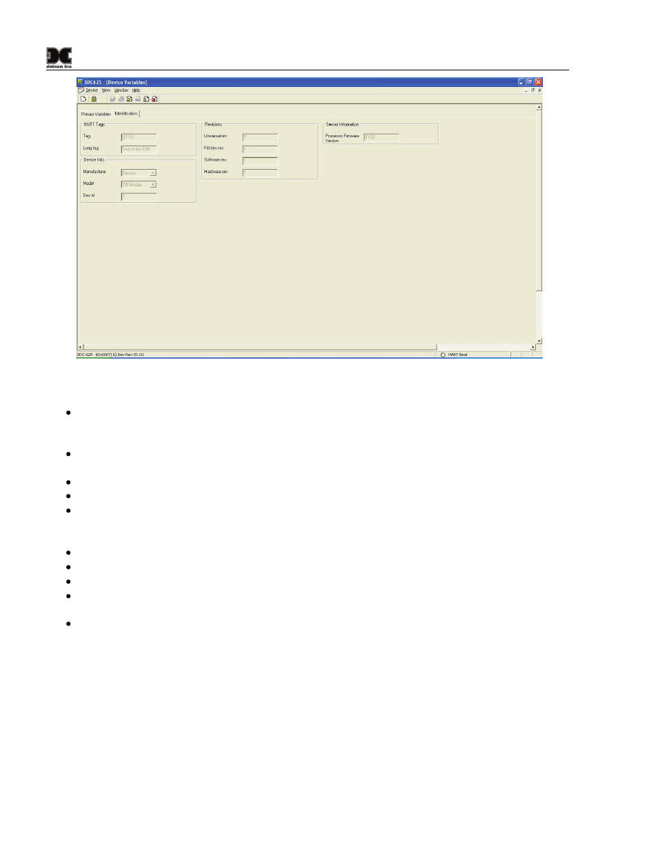 2 diagnostics menu, 1 device status, Diagnostics menu | Device status, Figure 4 identification | Detcon 700 HRT Bridge User Manual | Page 10 / 22