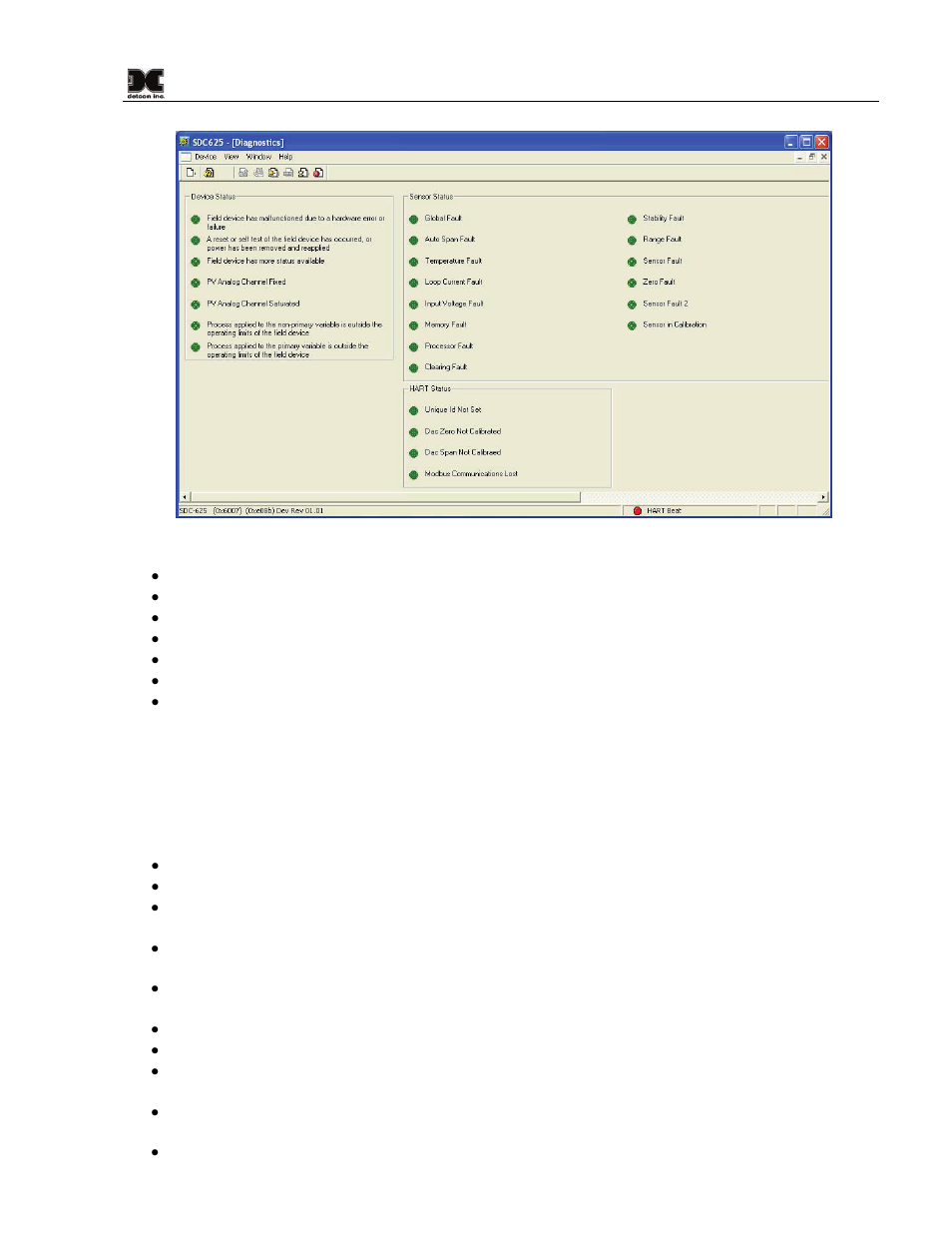 2 sensor status, Sensor status, Figure 6 device status screen | Detcon 700 HRT Bridge User Manual | Page 11 / 22