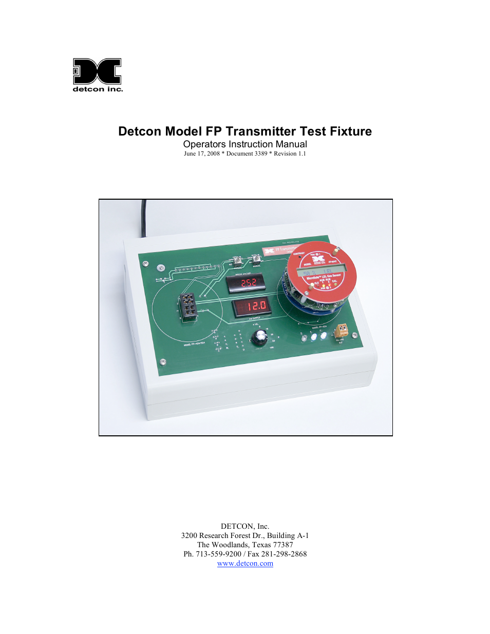 Detcon FP Transmitter Test Fixture User Manual | 9 pages