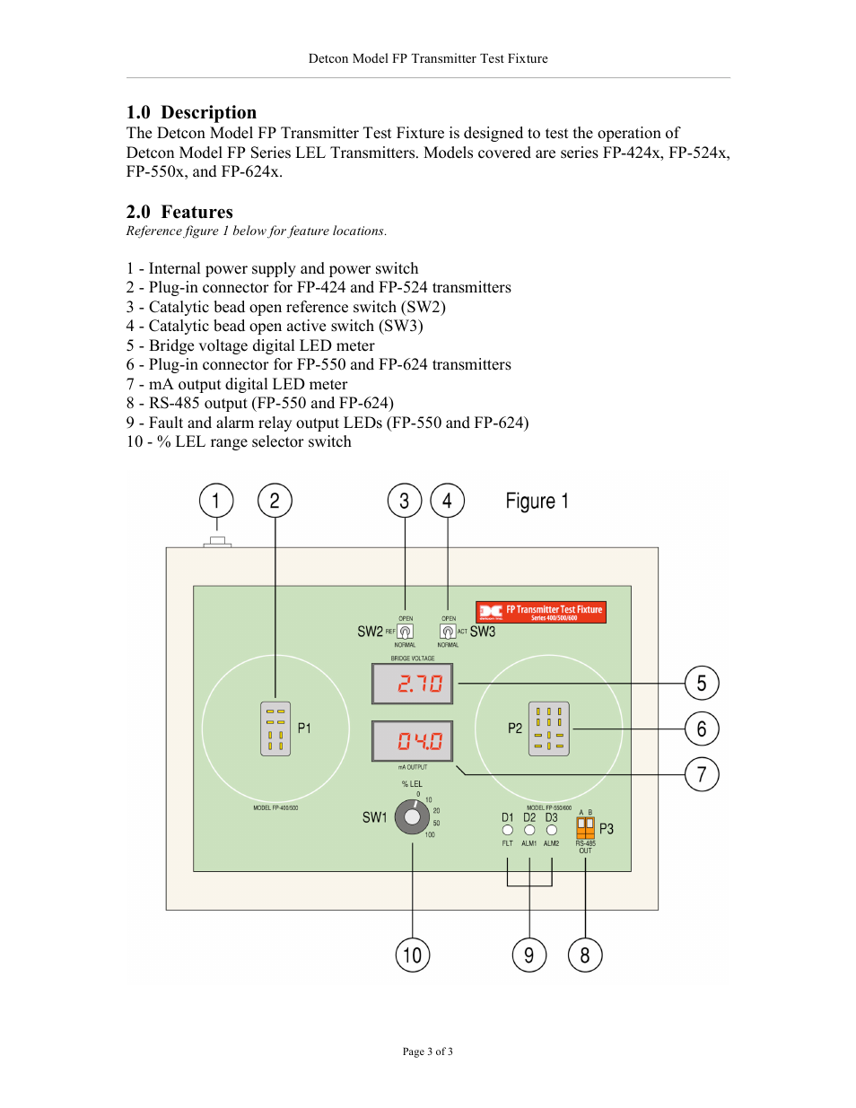 0 description, 0 features | Detcon FP Transmitter Test Fixture User Manual | Page 3 / 9
