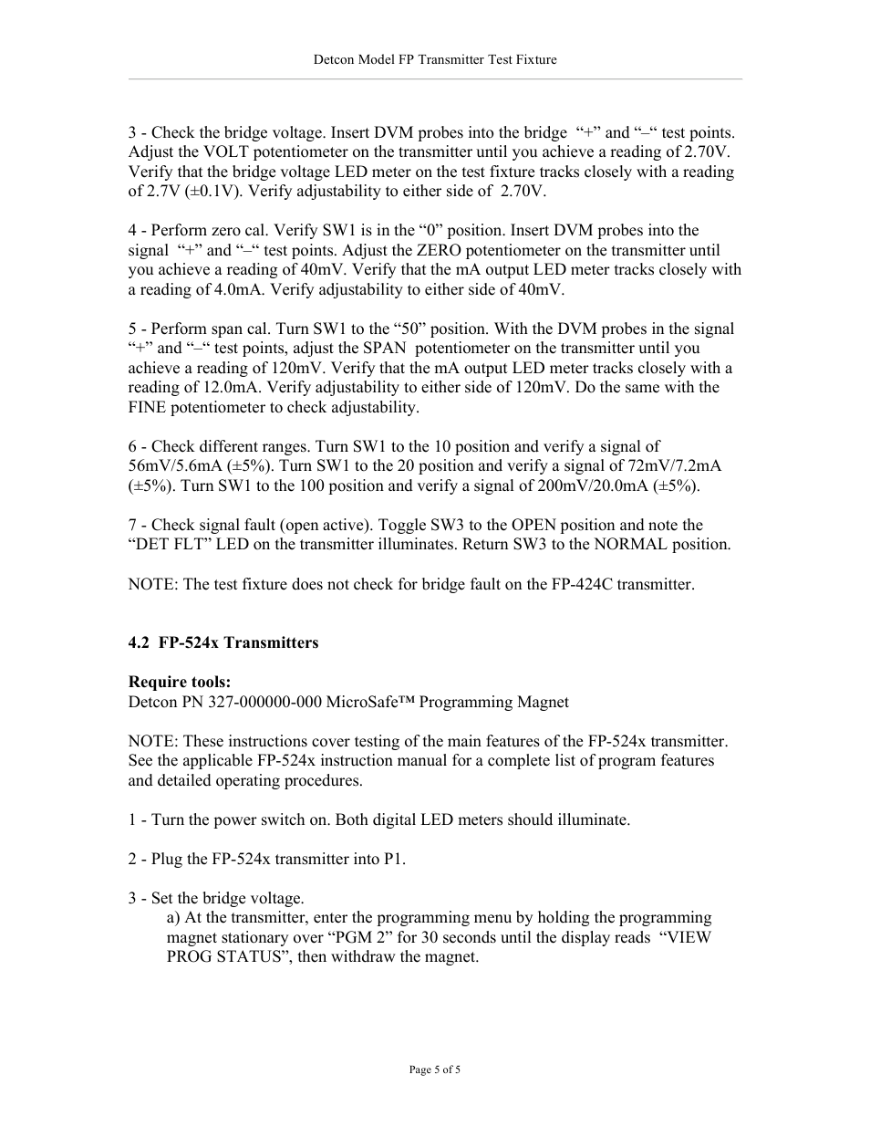 Detcon FP Transmitter Test Fixture User Manual | Page 5 / 9