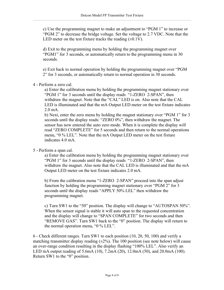 Detcon FP Transmitter Test Fixture User Manual | Page 8 / 9