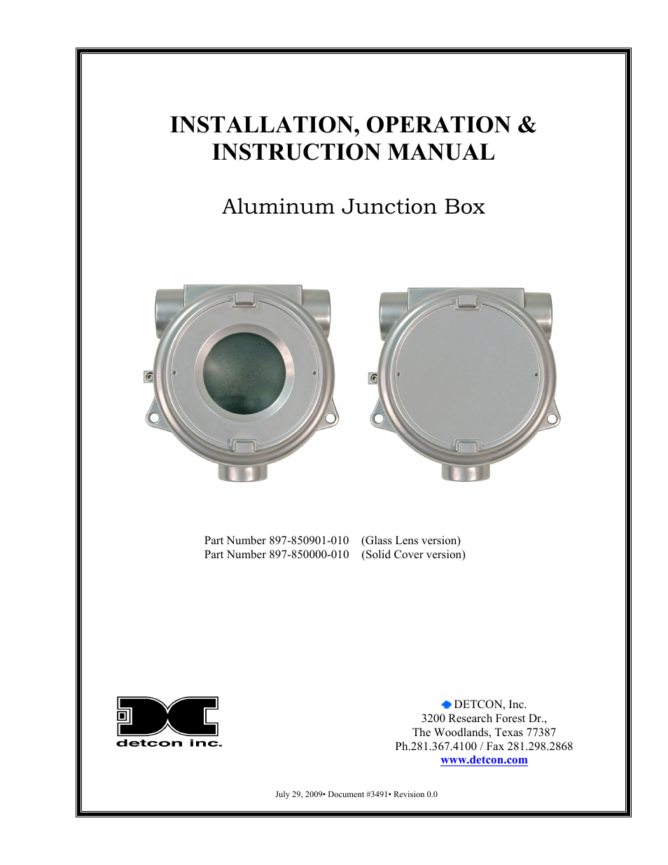 Detcon Aluminum Junction Box User Manual | 5 pages