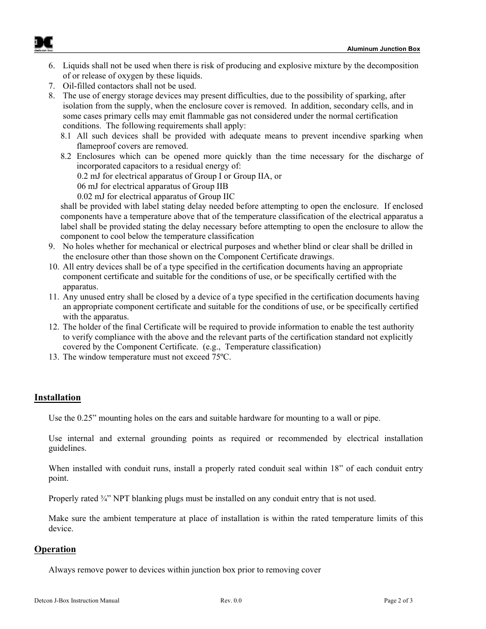 Detcon Aluminum Junction Box User Manual | Page 4 / 5