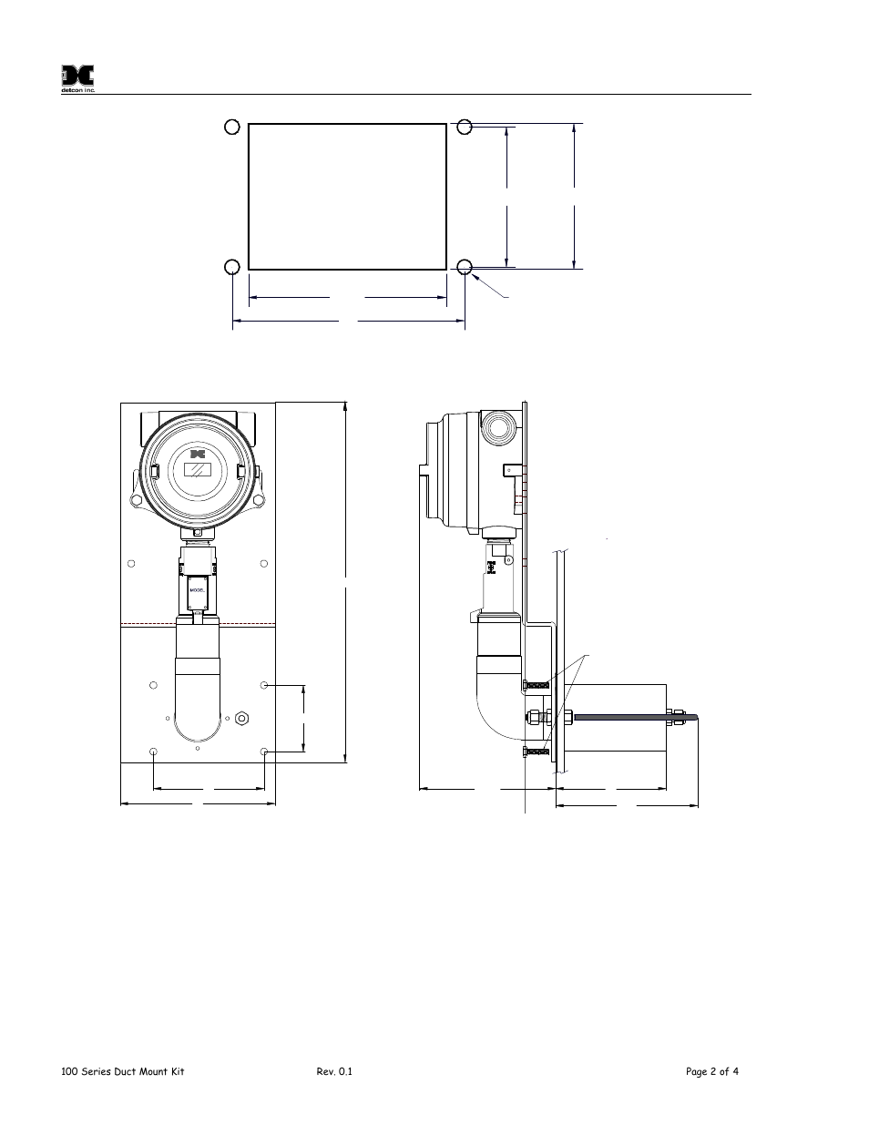 Calibration, Figure 2 cut-out template figure 3 dimensional, 0 calibration | Figure 2 cut-out template, Figure 3 dimensional | Detcon 100 Duct Mount Kit User Manual | Page 4 / 6
