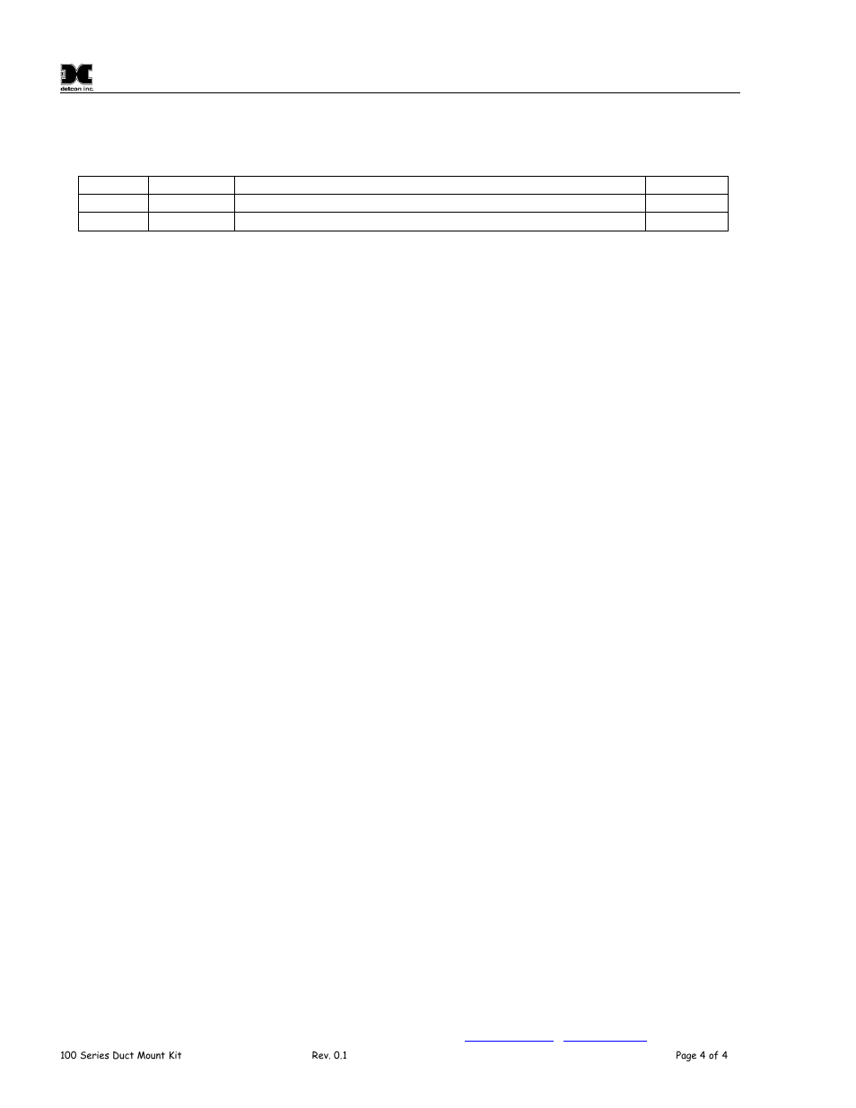 Revision log, 0 revision log | Detcon 100 Duct Mount Kit User Manual | Page 6 / 6