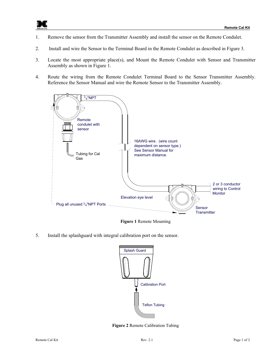 Detcon Remote Cal / Remote Sensor Separation Kit User Manual | Page 3 / 4