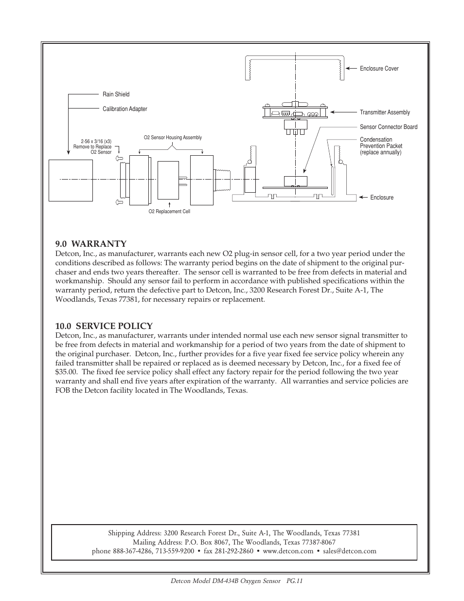 0 warranty, 0 service policy | Detcon DM-434B User Manual | Page 11 / 11